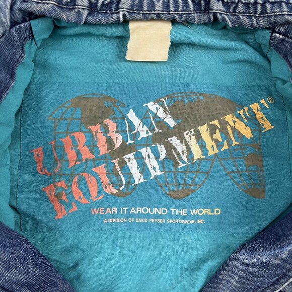 VTG Urban Equipment Jean Jacket Mens Distressed Bomber Sz Large - Picture 5 of 10
